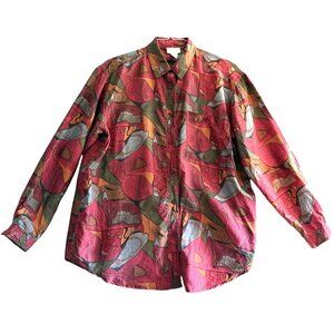 VTG Karnold 100% Silk Floral Button Front Shirt Top Womens Large Multicolor
